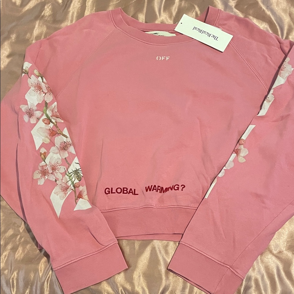 Off-White Pink Floral Crew Neck Sweater